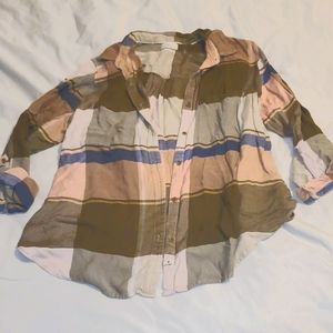 Lucky Brand Plaid Button Long Sleeve Collar